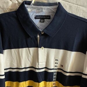 Tommy Hilfiger Men's Navy, White, and Yellow Polo Shirt